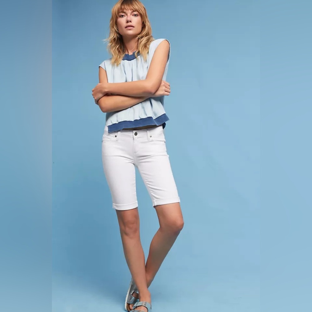 Anthropologie by PAIGE Jax Mid‎ Rise white long shorts Bermuda size 24